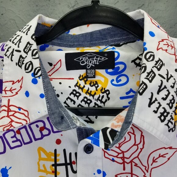 Eighty Eight Button Up Shirt Youth 18/20 Men’s S Graffiti Shirt Skull Peace Rose - Picture 2 of 15